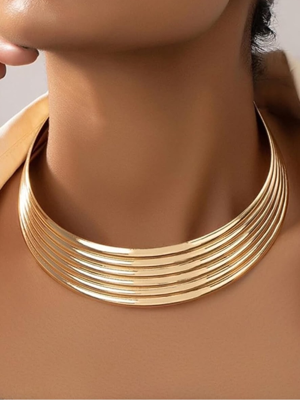 Anthropologie Gold Tone Multi-Band Choker Necklace